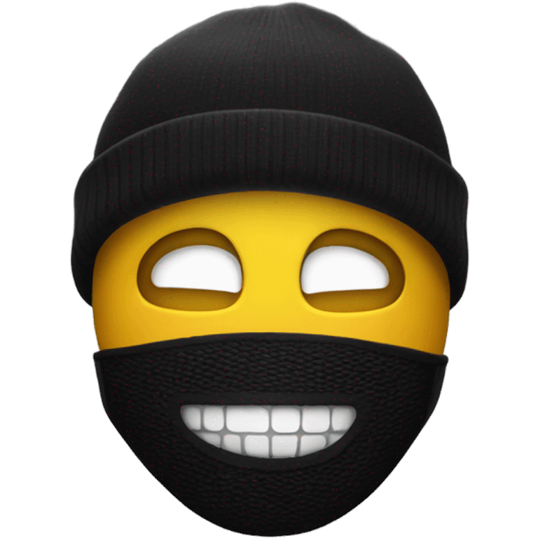 Smiley emoji with gold teeth wearing a black ski mask emoji