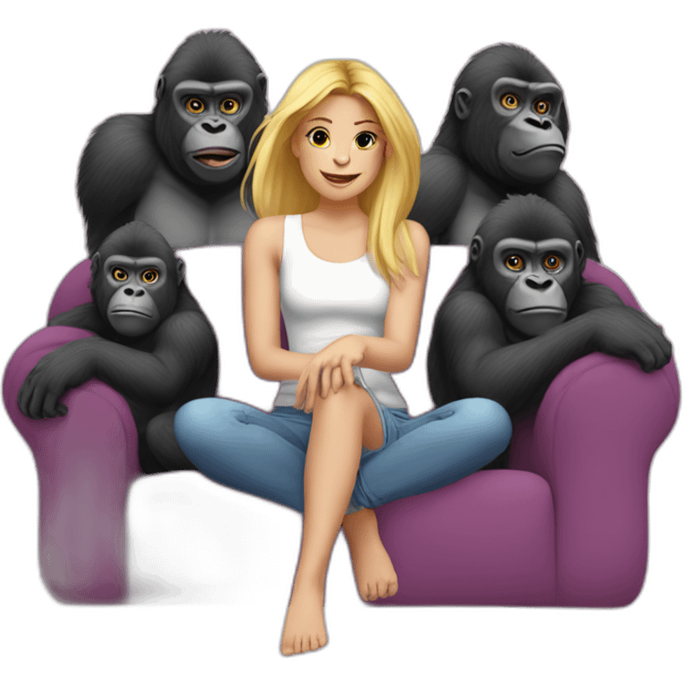 5 gorillas surrounding one blonde girl on a couch emoji