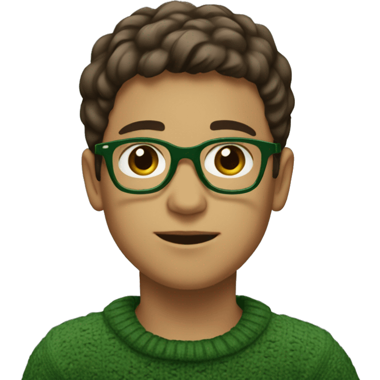 winter, christmas, young boy, short  brown hair, brown eyes, hispanic, dark green sweater, full body, green glasses emoji