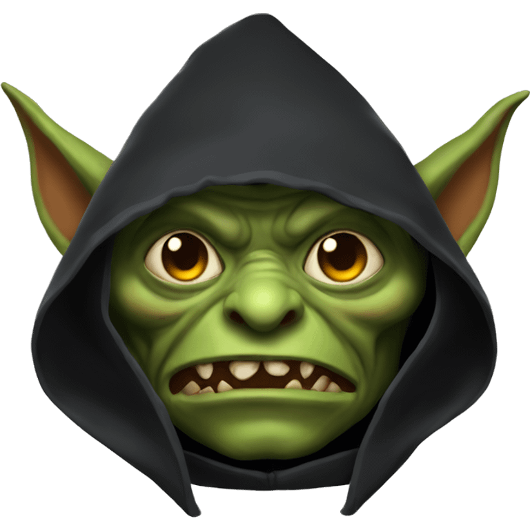 Goblin head, wearing a dark cape, hood emoji