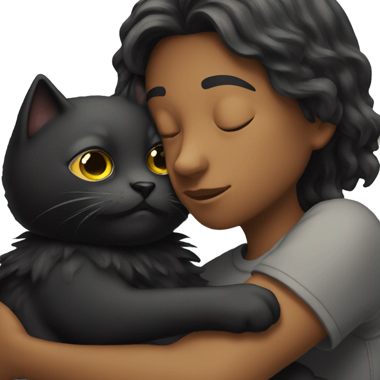 A teenager hugging a black cat that died emoji