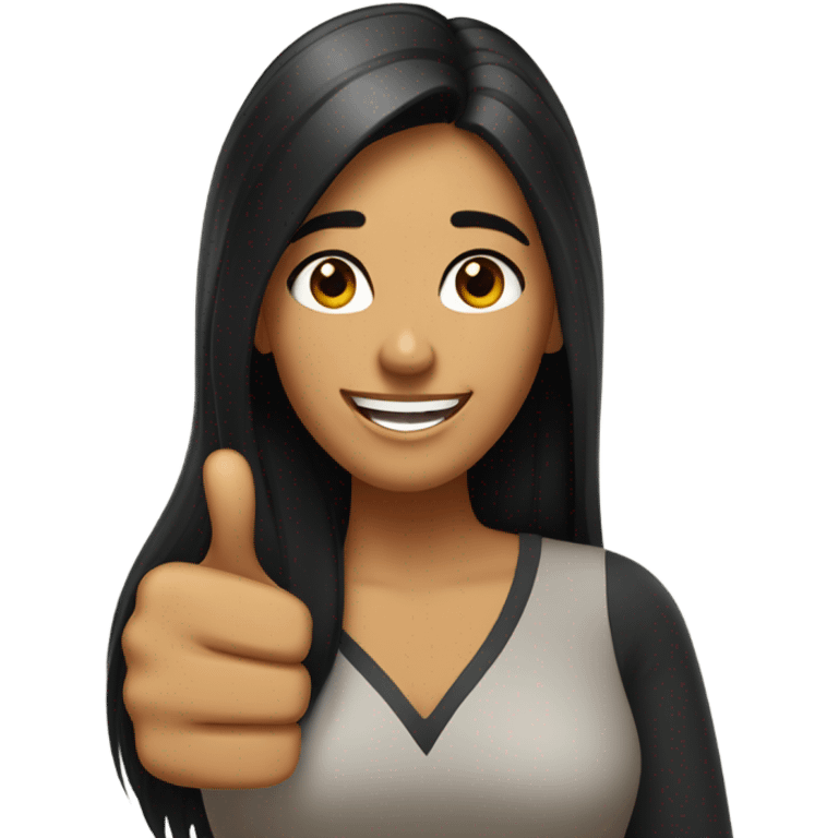 Long black haired tan woman with big hazel eyes giving sarcastic thumbs up emoji