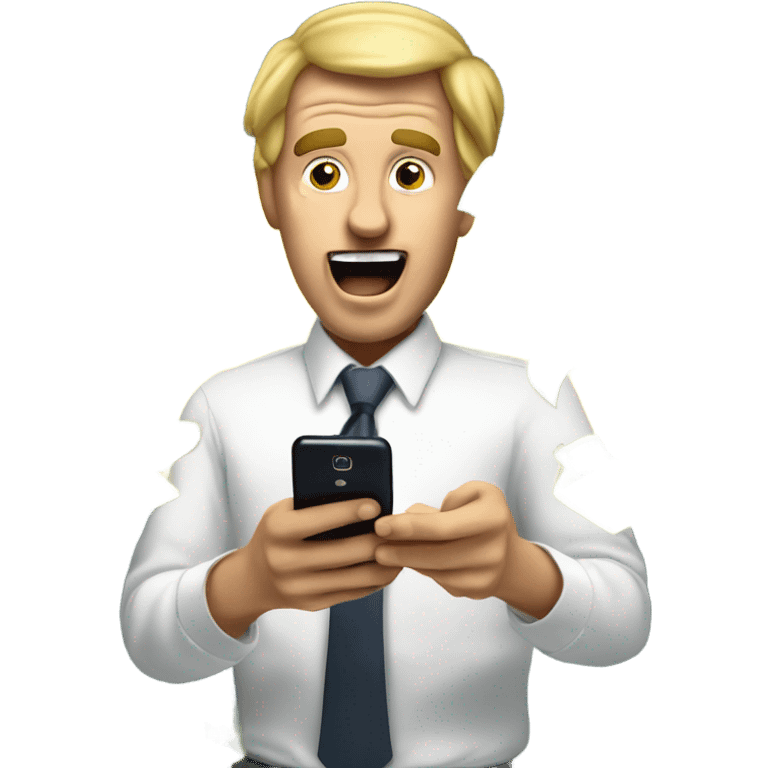 A crazy man with dollar bills flying around him while he purchases cryptocurrency on his phone emoji