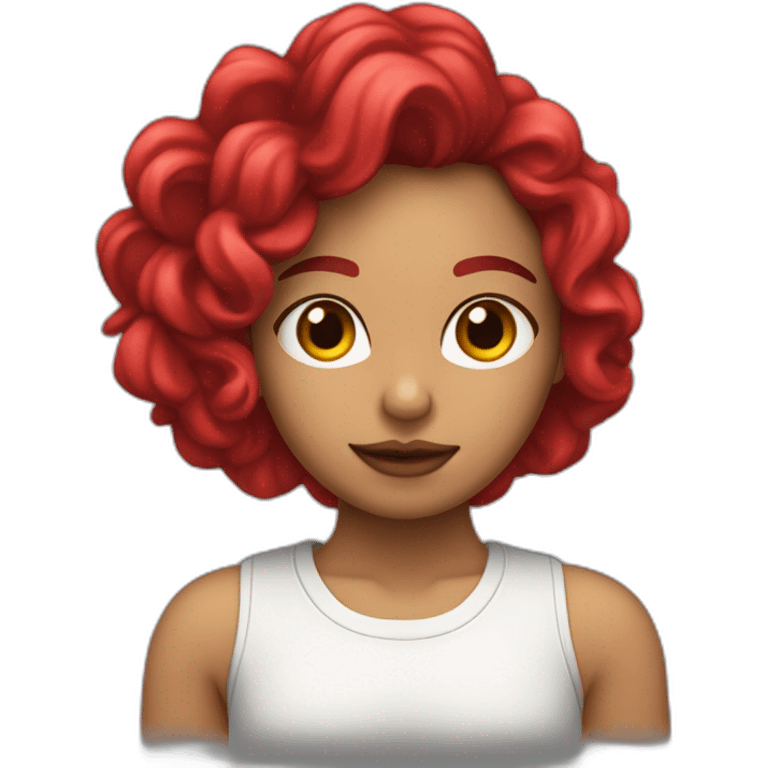 Chica pelo rizado con una rosa roja emoji