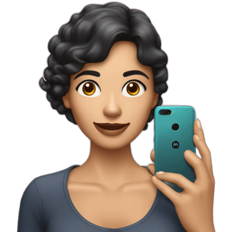 Morena con telefono motorola con numero en la mano emoji