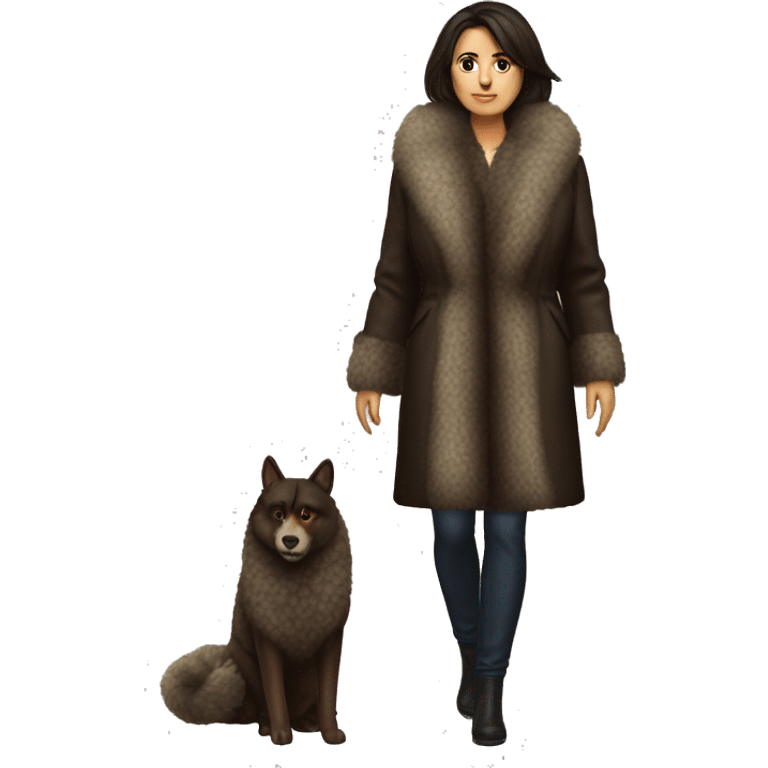 Realistic brunette mob wife full body fur coat emoji