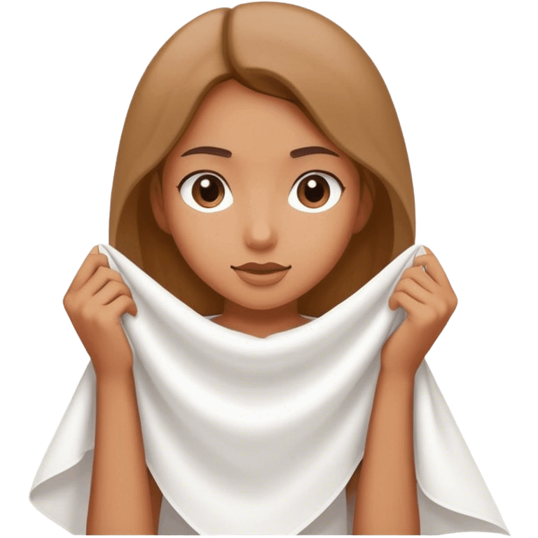 girl holding a square of white cloth by the two corners emoji