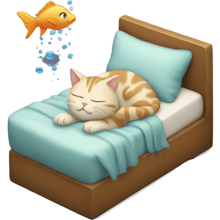 A sleeping cat who dreams of a fish emoji