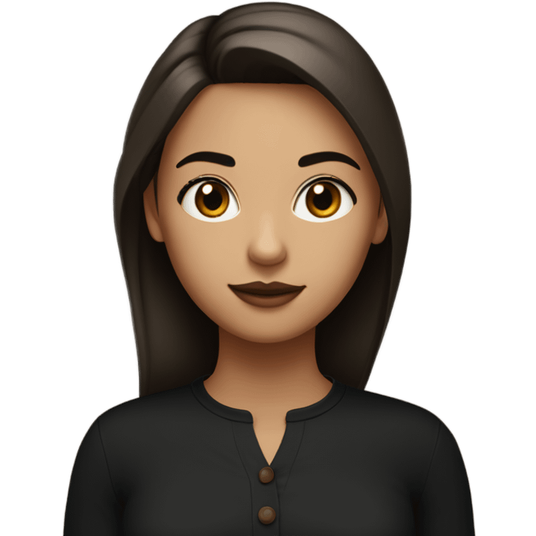 a girl with fair skin, large brown eyes, in a black long sleeve and with small brown lips with eyelashes emoji