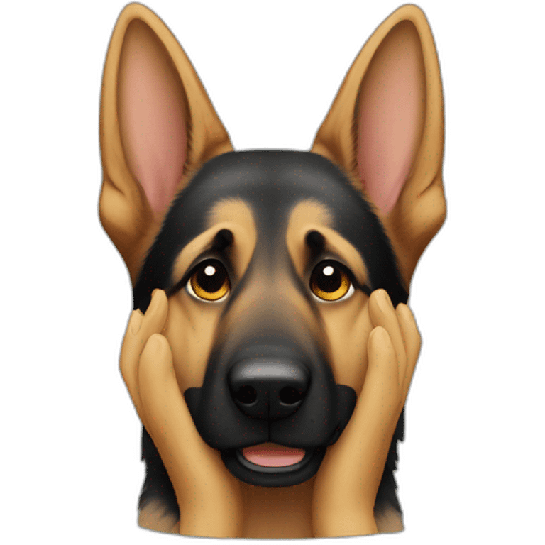 German shepherd covering face with paws emoji