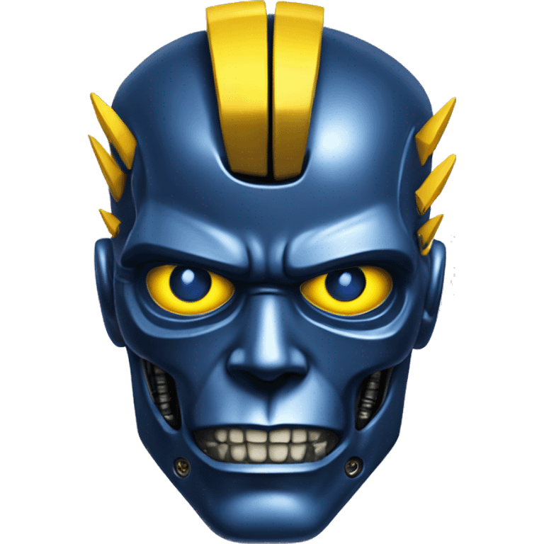 Terminator robot head with dark blue metallic skin and yellow Mohawk  emoji