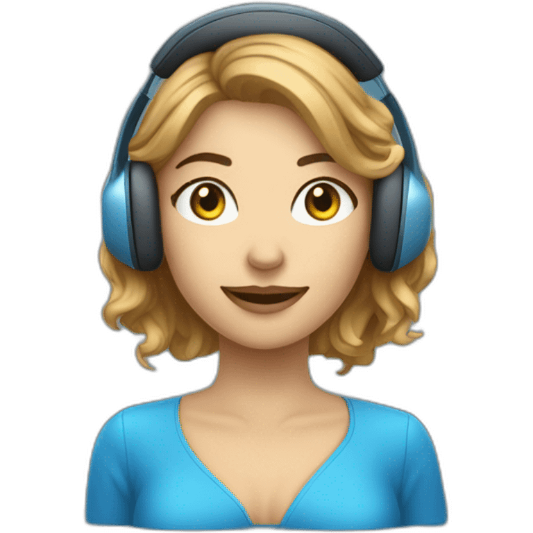 mulher, atendente de telemarketing, com cabelo azul, usando headset emoji