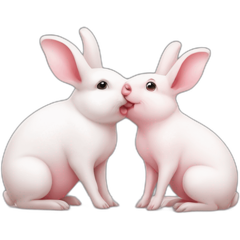 A white male rabbit kissing a pink female pig emoji