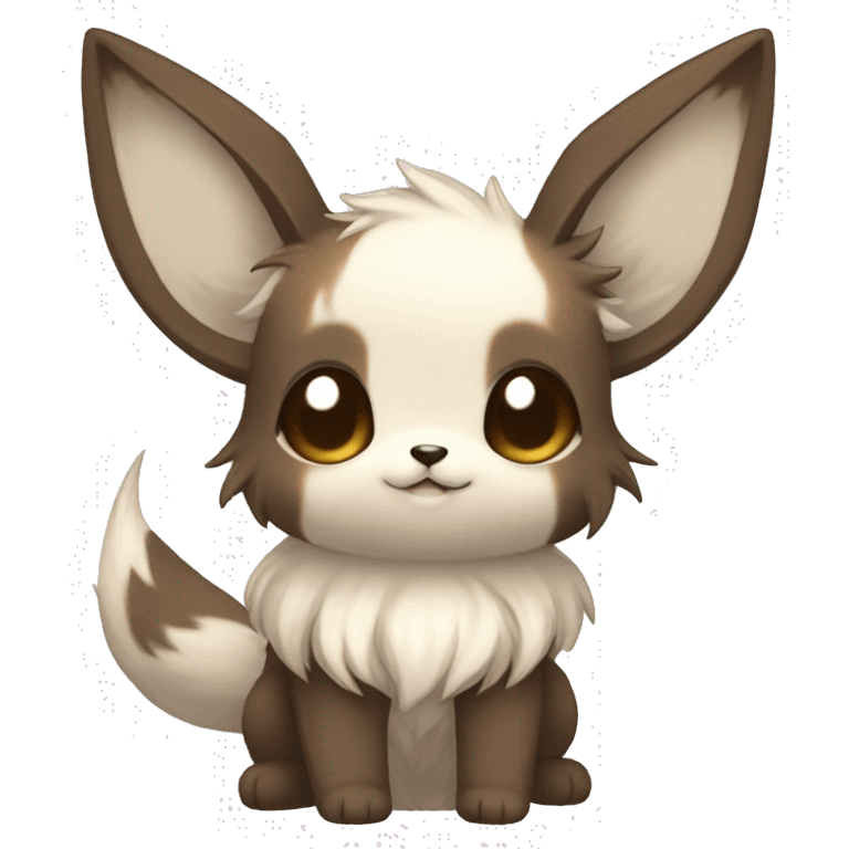 Kawaii Pale Eevee with dark brown long emo hair covering her eyes Full Body emoji