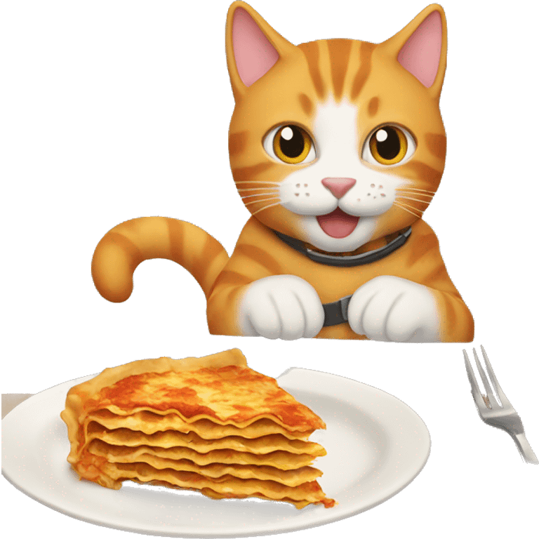 orange tabby cat eating lasagna emoji