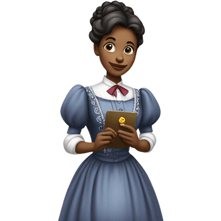 galora waitress Victorian dress elegant full body, holding big credit card emoji