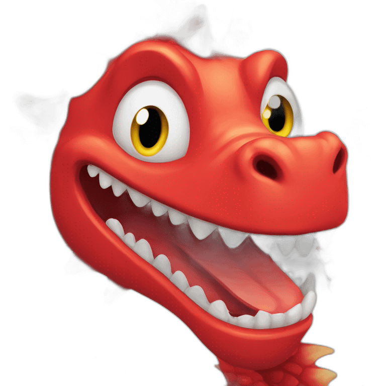 Crazy Happy funny red dragon head with human white teeth and beautiful smile emoji