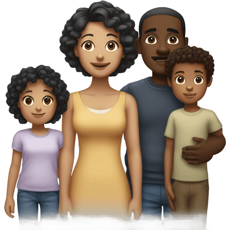 Black dad with light skin mom and light skin toddler and brown skin teen and brown skin baby emoji