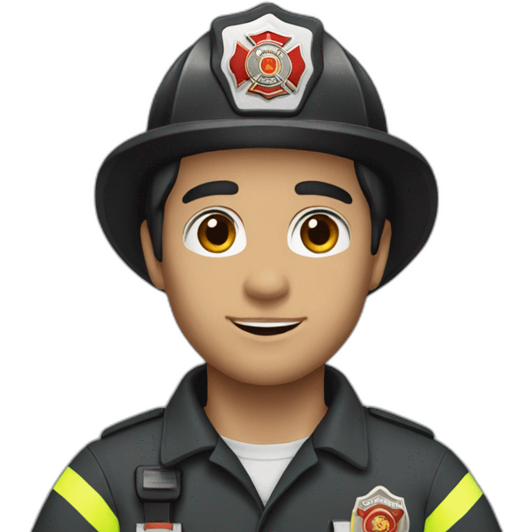 Firefighter, black hair, man, white skin, straight hair, brown eyes emoji