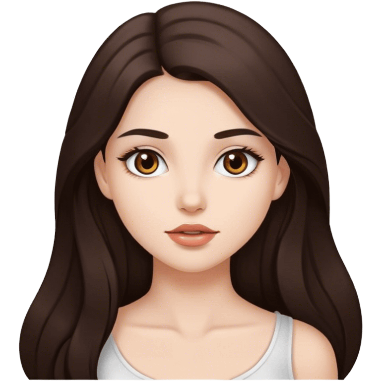 pretty girl, long hair, brown eyes, natural lips, white skin, dark brown hair emoji