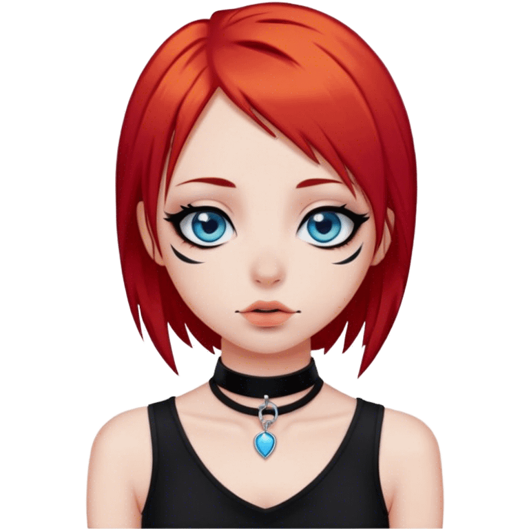 Emo girl with straight red hair, blue eyes, and a nose and lip piercing emoji