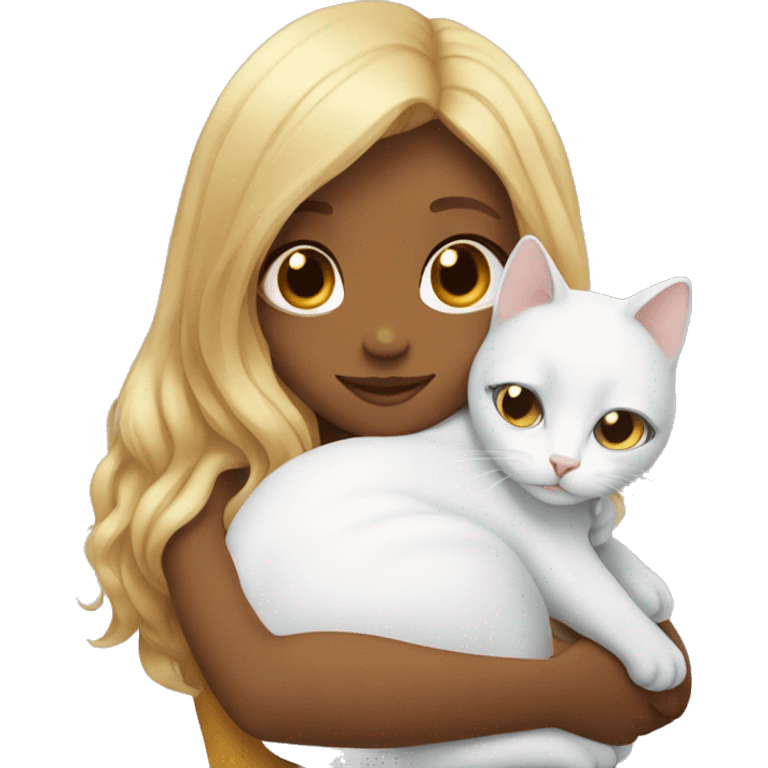 Honey skin girl hug white cat emoji