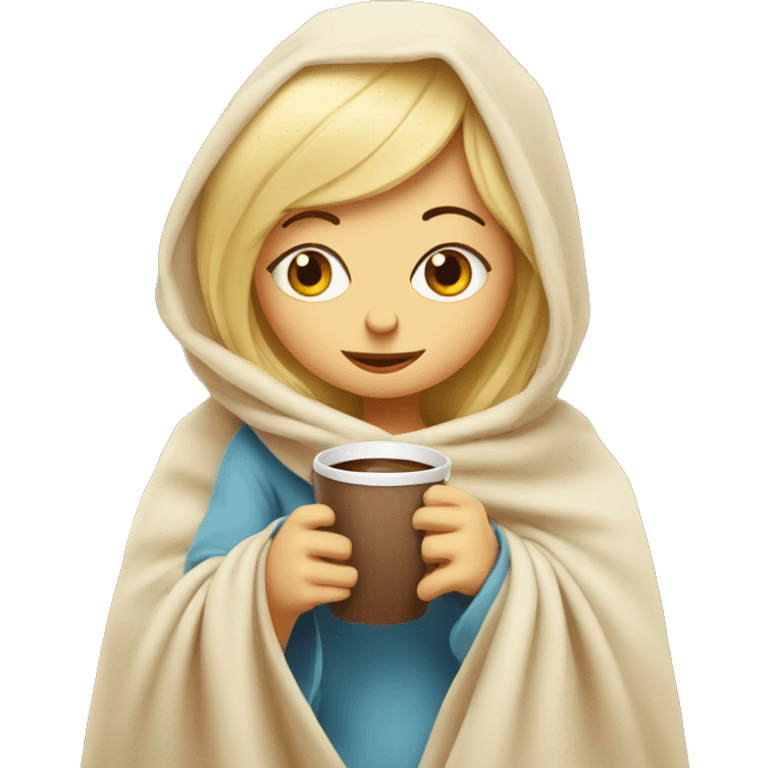 Cute Blonde girl wrapped in big blanket over head drinking coffee emoji