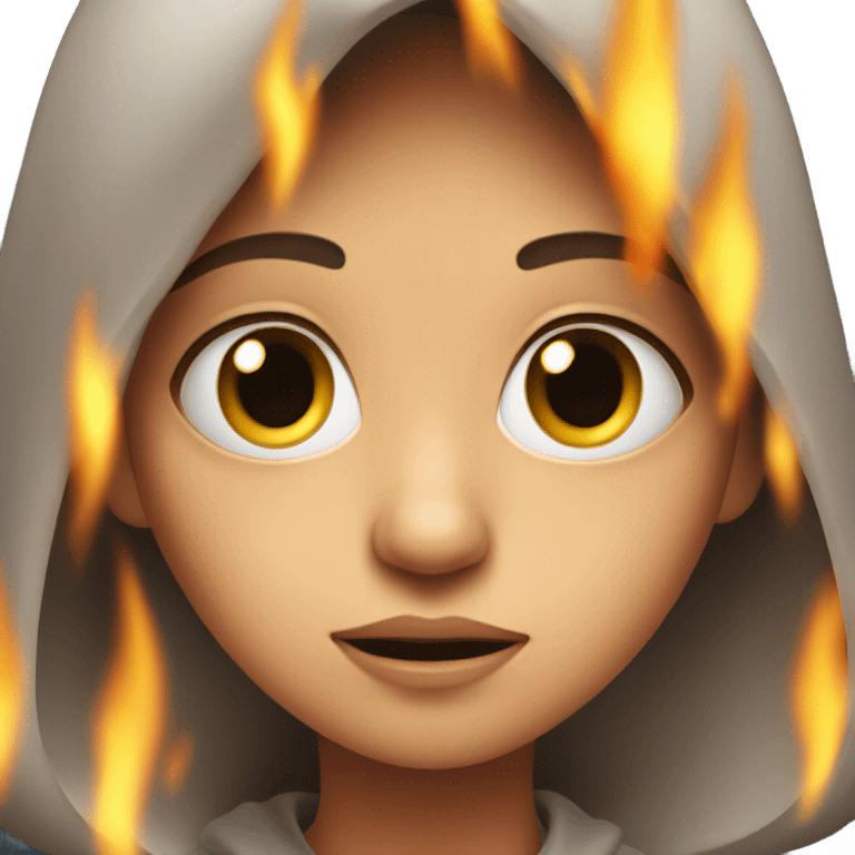 Girl nervous and surrounded by flames emoji