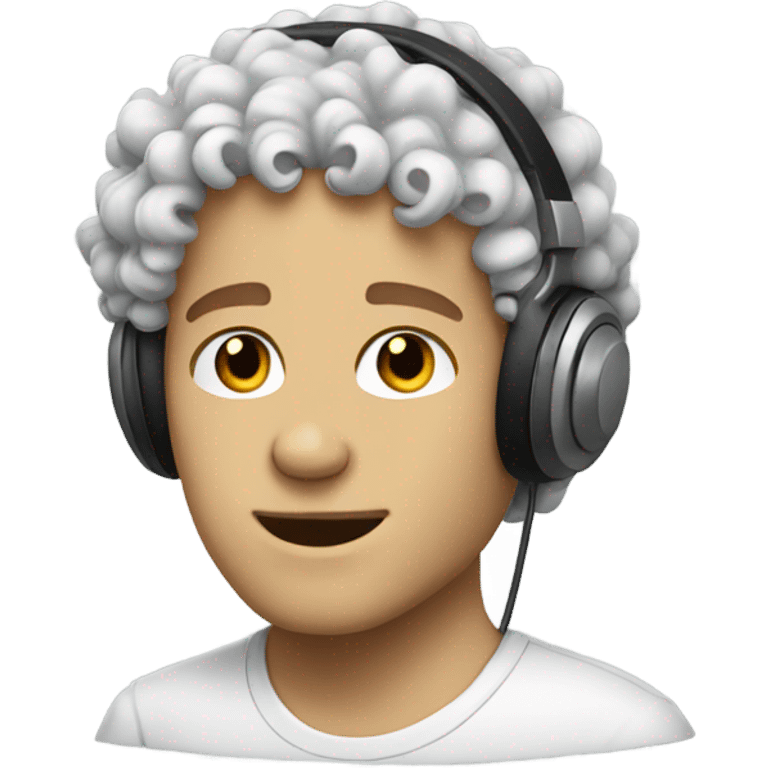 White guy curly hair headphones emoji