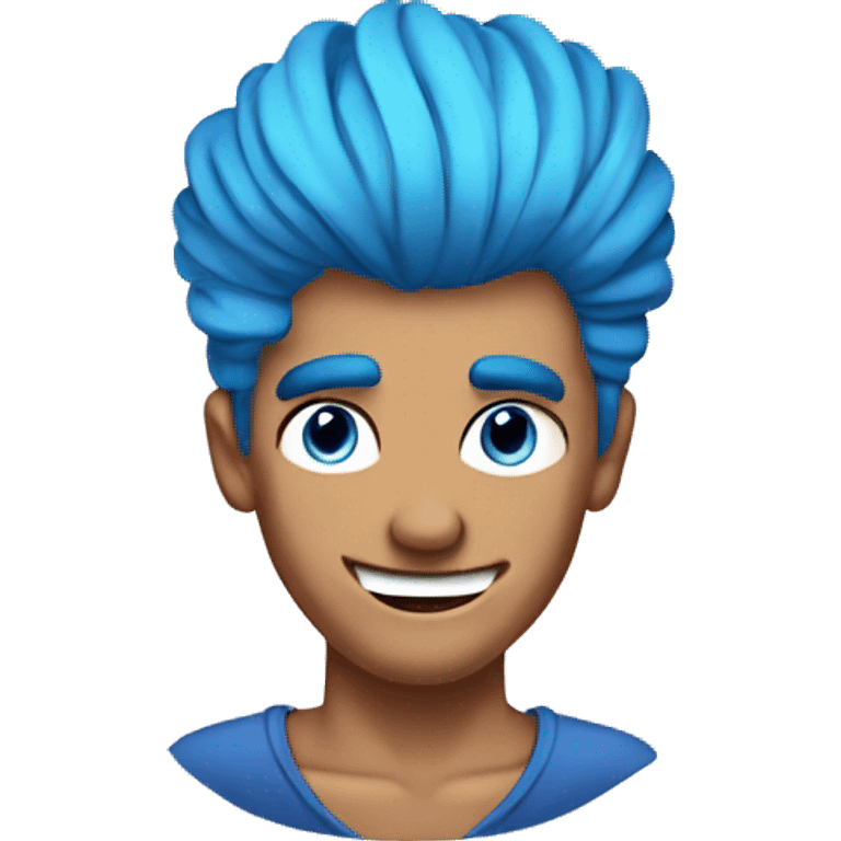 blue hair updo muscle man smiling with scars on eyes emoji