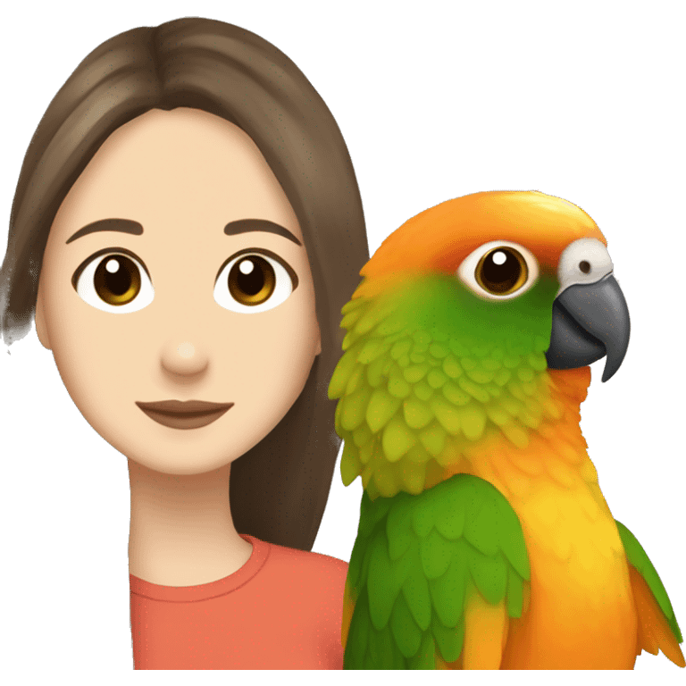 orange cheek conure with a brunette girl emoji