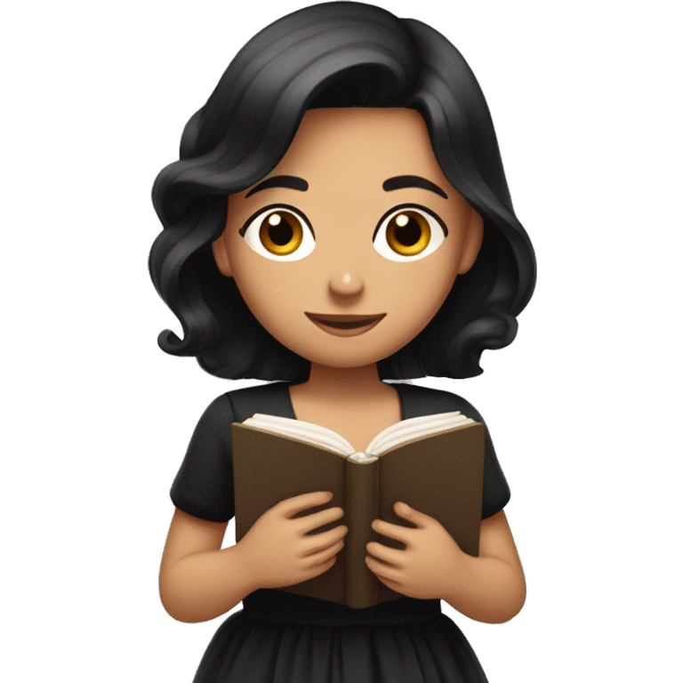 Dark-haired girl dressing black dress and reading a book  emoji