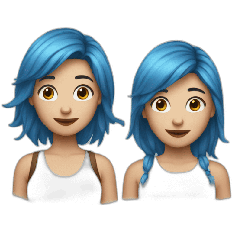 Left blue hair right brown hair girl emoji