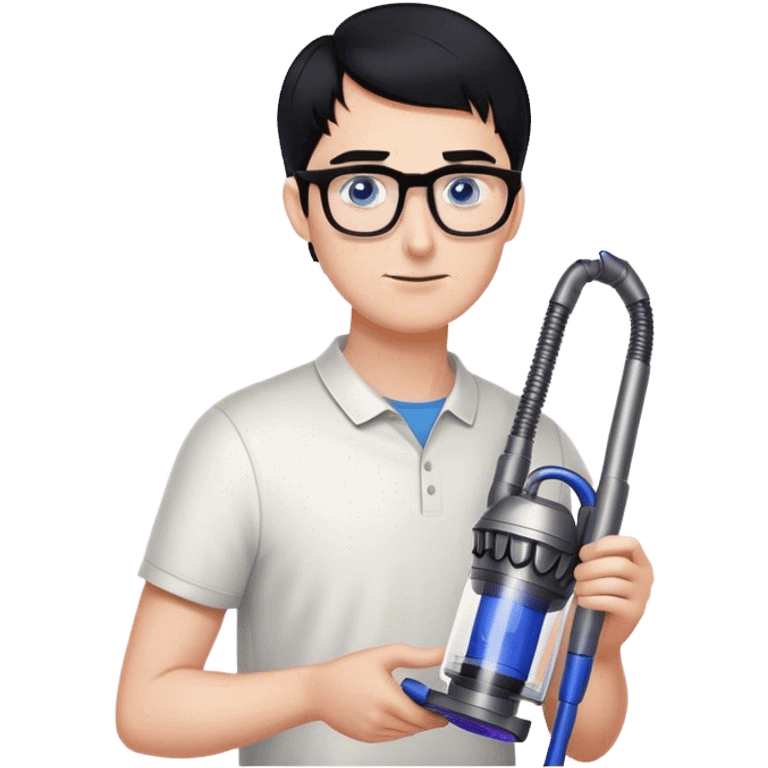 Man with black hair and blue eyes with glasses using Dyson gen5  emoji