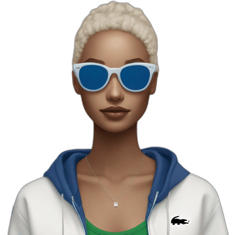 Lacoste bag girl with black lacoste hoodie e and blue oakley sportive sunglass  emoji