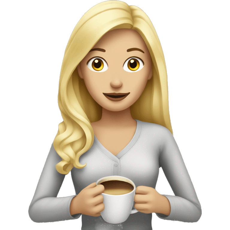 Blonde woman with coffee emoji