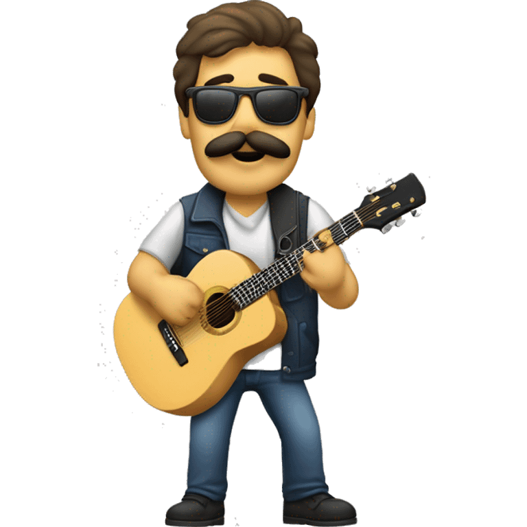 Hombre rubio con gafas y bigote rubio tocando la guitarra eléctrica delante de un molino de viento emoji