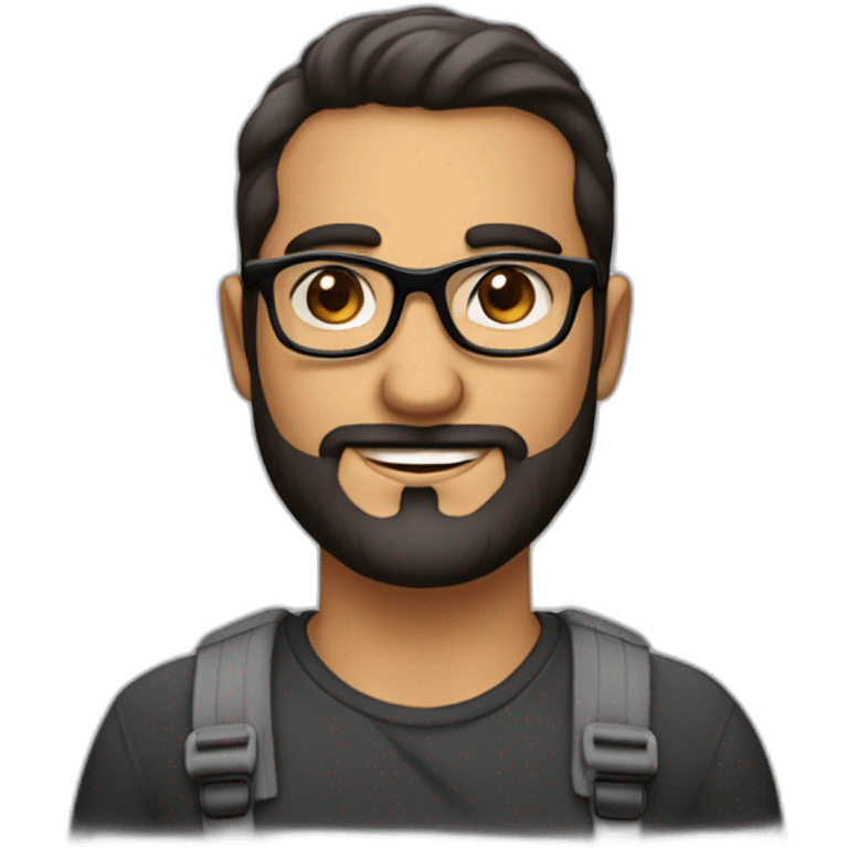 Hombre de 30 años con gafas y barba abierta con cabello negro y ojos color cafe con un gesto de asombro emoji