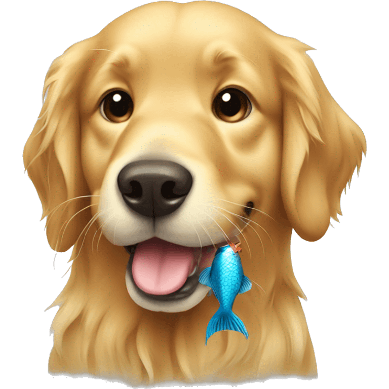 Golden retriever holding a betta fish emoji