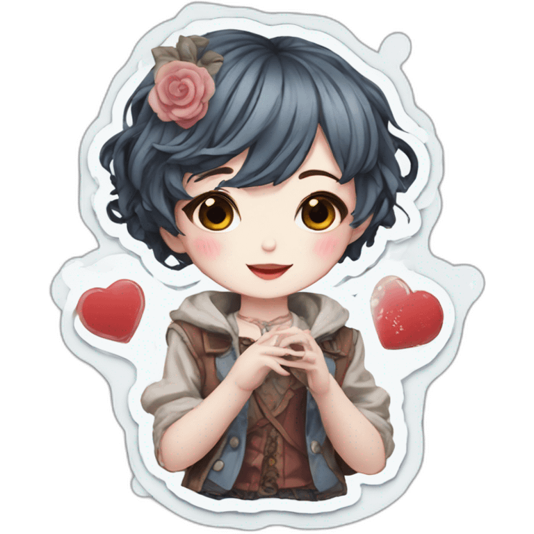 draw a sticker pack in anime style this porcelain doll fell in love emoji