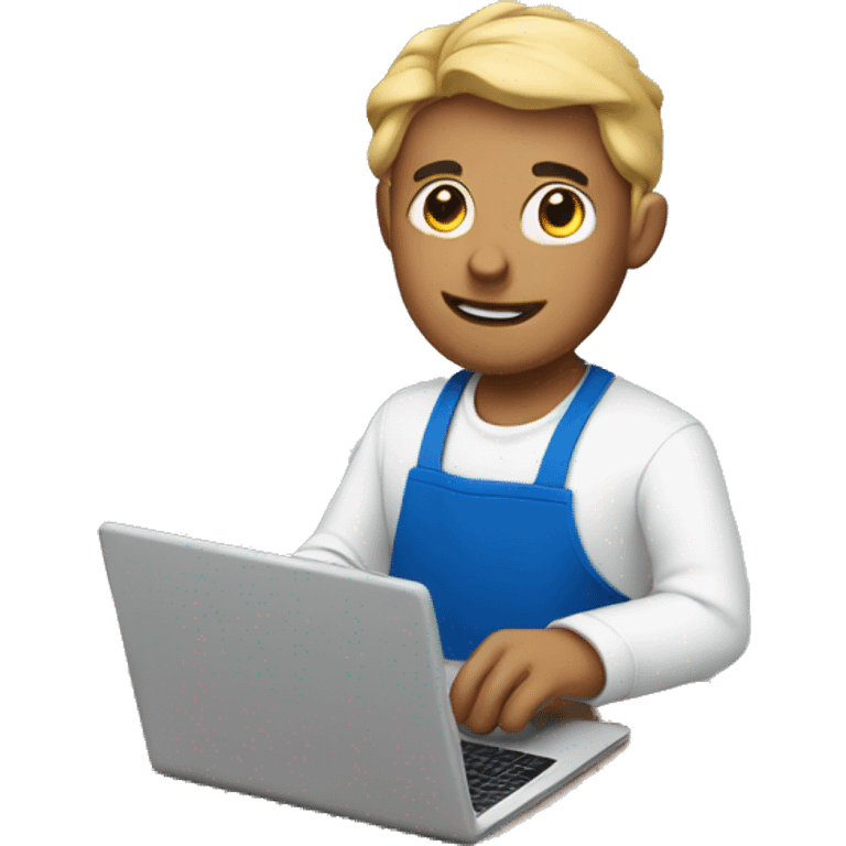 guy in a blue apron with a laptop emoji