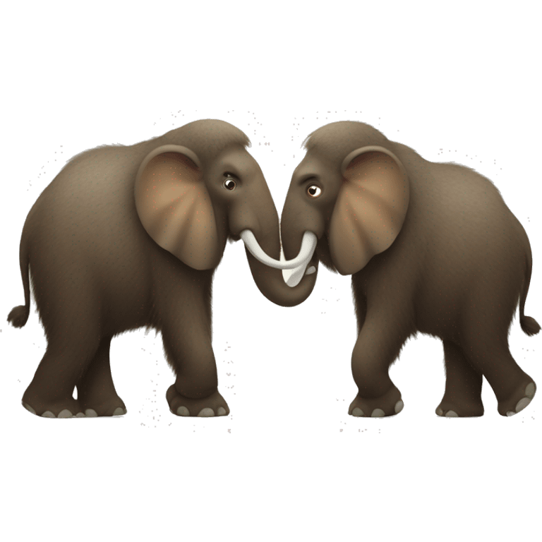 Two furry mammoths hugging eachh other with legss and trunk emoji