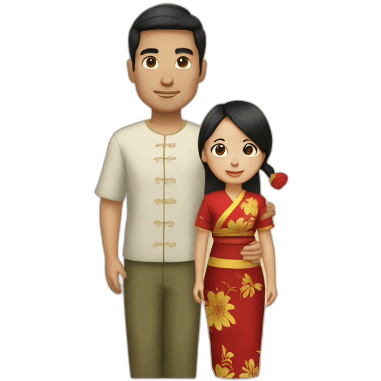 Me and My wife wearing tradional vietnam clothes emoji