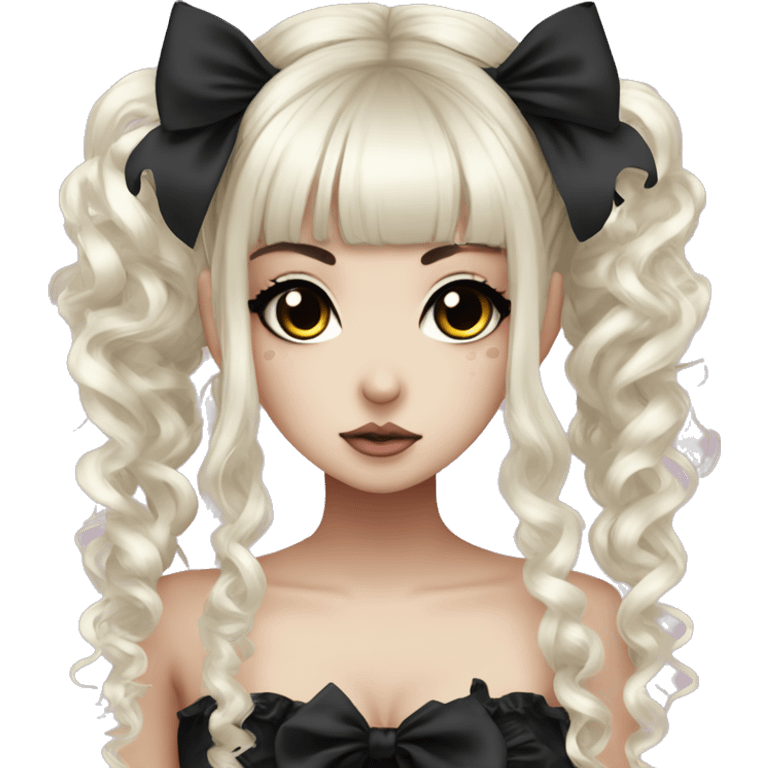 hime gyaru girl, goth, bows, dark makeup, dark black hair emoji