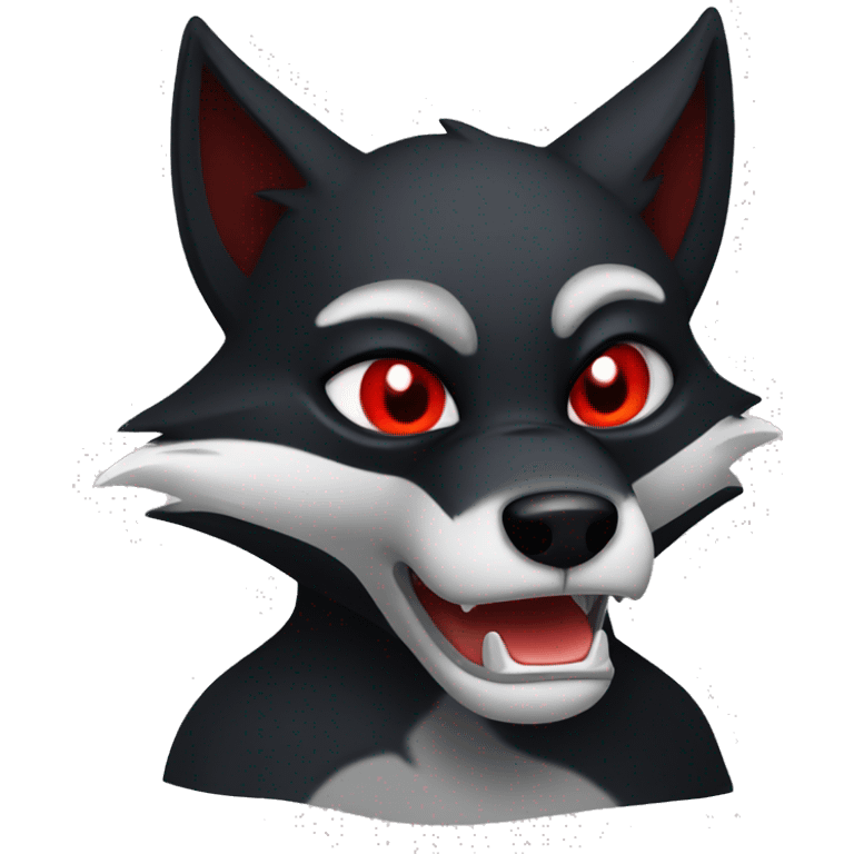 angry black fox with red outlines and white mouth and red eyes emoji