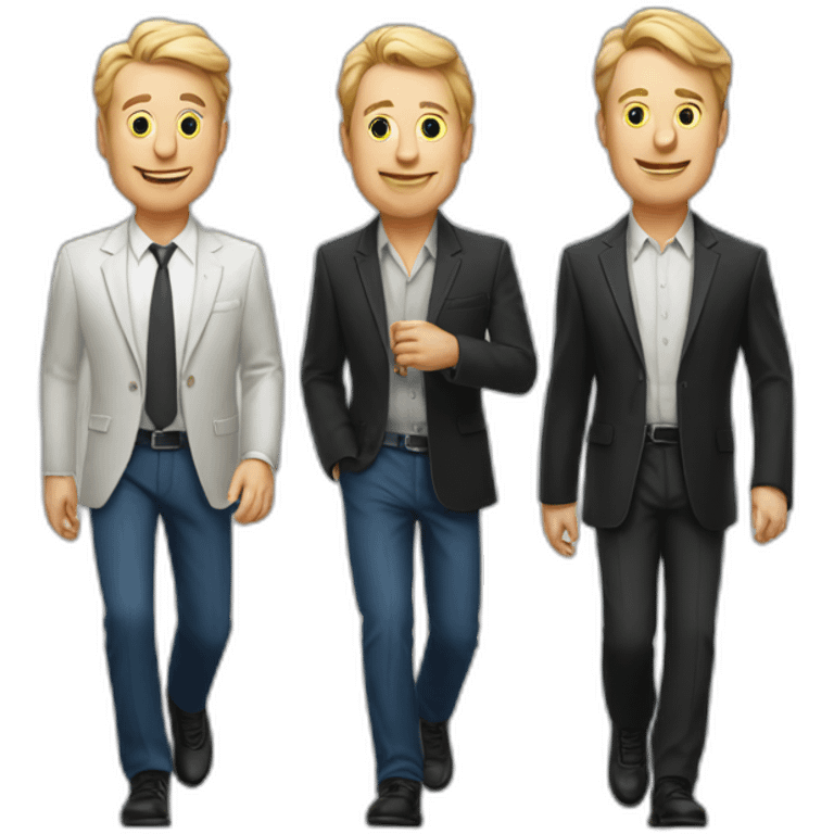 3 sharp white guys walking side by side at the casino emoji