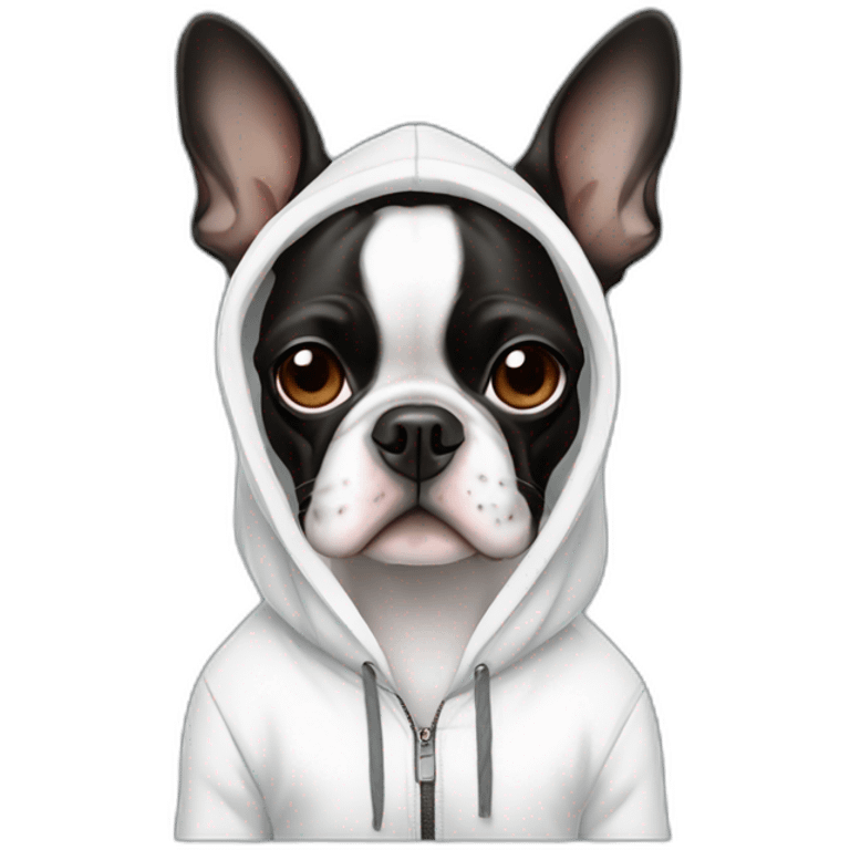 Boston terrier in white hoodie emoji