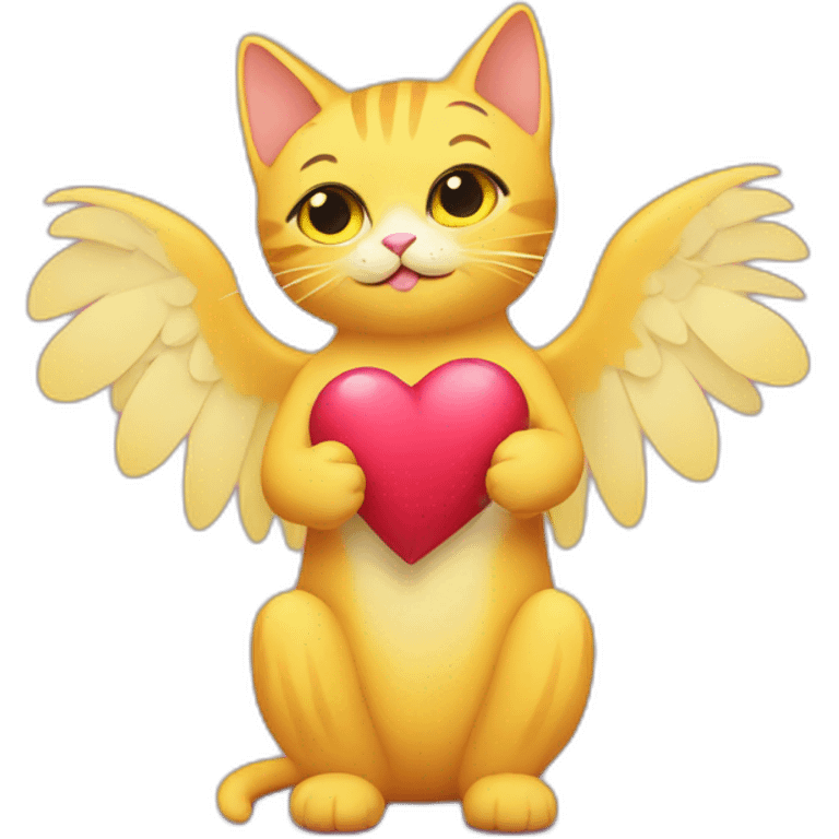 yellow cat with heart in her hands with wings emoji