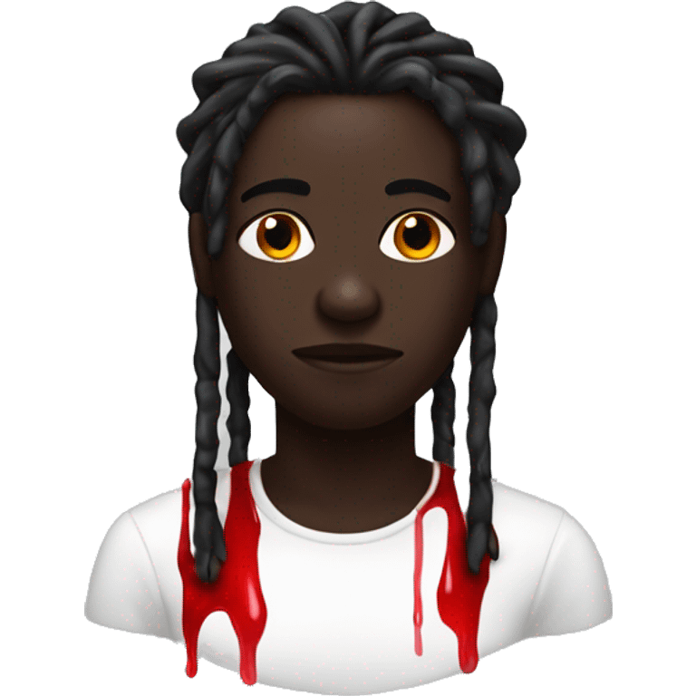 Darkskin, dreads, covered in red juice that gets darker at thicker & more together points emoji