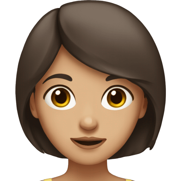 A girl with dark brown hair and brown eyes with brown glass emoji